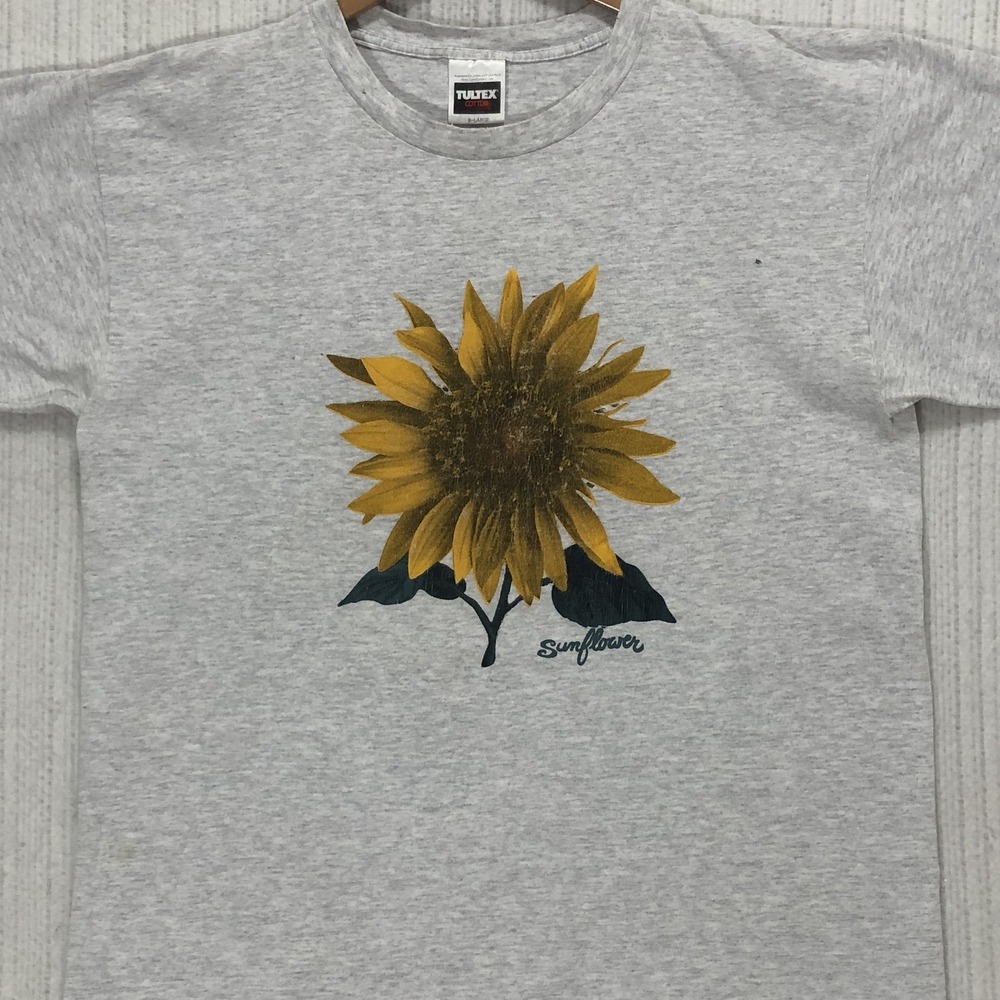Vintage Tultex Sunflower Graphic T-Shirt Heather Gray XL Cotton Blend 90s Tee